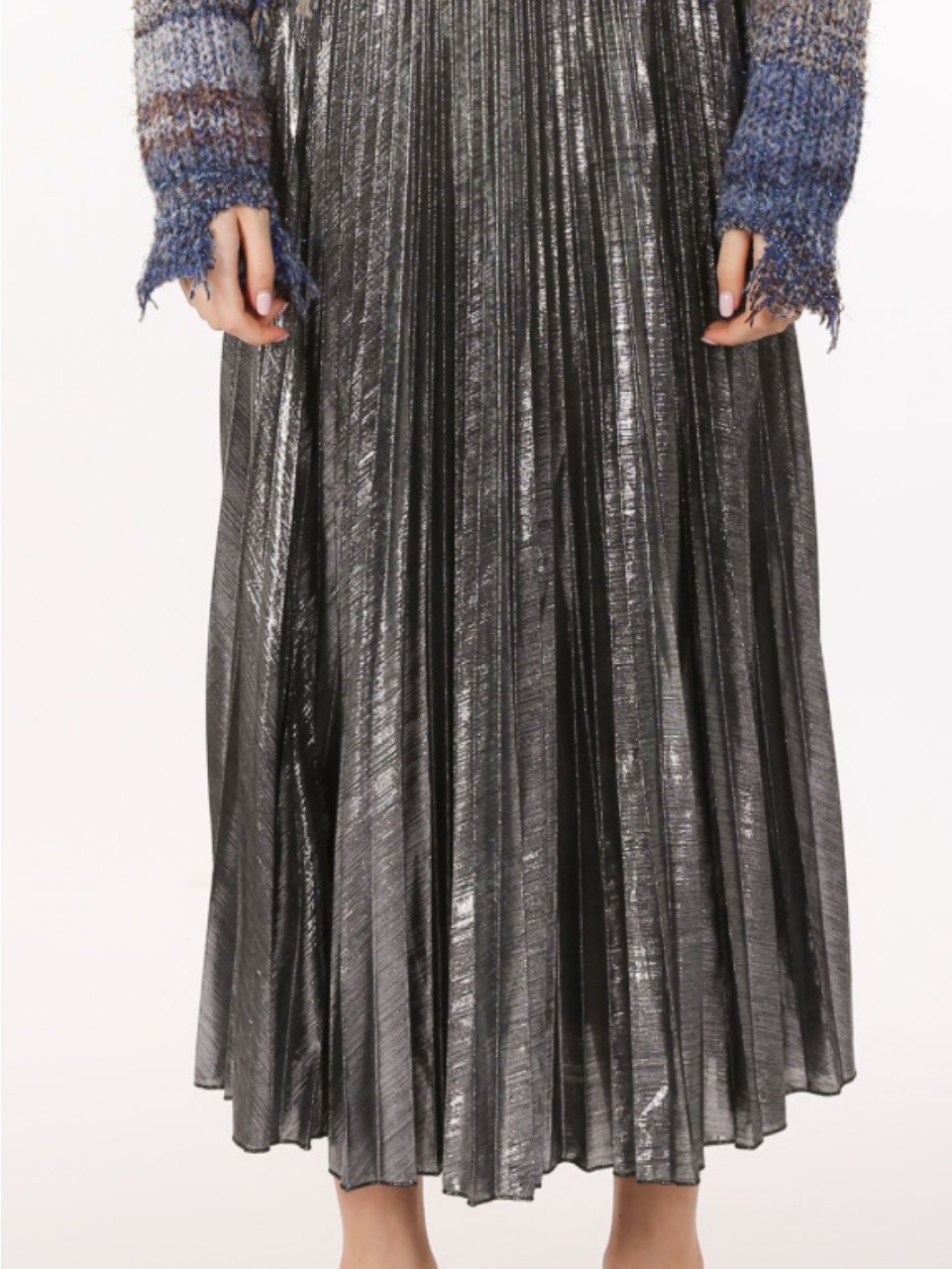 Metallic Pleated Maxi Skirt - Silver Metallic Size Xxl